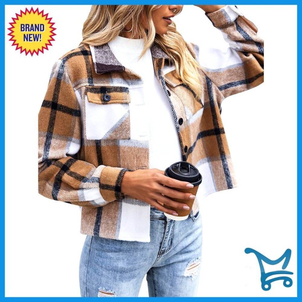 Cropped Flannel Shacket Plaid Button Down Vintage Y2K Casual Jacket Tops